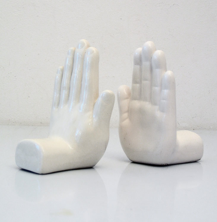 Two ceramic retro hands for bookends BDF