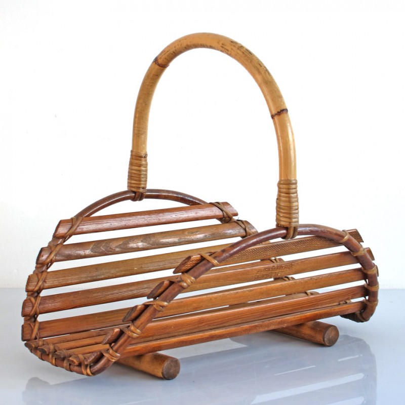 Fifties vintage bamboo magazine rack