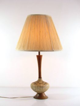 Large fifties vintage ceramic and wood retro table lamp