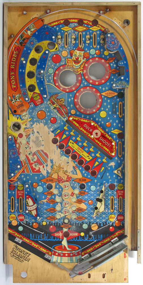 70s pinball flipperkast - cool vintage design art from the seventies "Old Coney Island" retro, disco, arcade game, machine, flippers