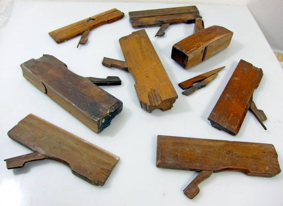 Set of 8 Antique Cabinet makers or framemakers wood planes for use or decoration. Some with makers marks.