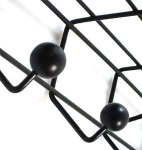 Large black industrial coat rack model DH05 designed by Friso Kramer. Manufactured by 't Spectrum, Holland in 1956. Black enamelled metal wire frame with black painted wooden coat knobs.