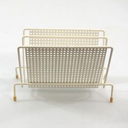 Mategot style vintage perforated metal envelop holder in white colour. In great condition. Mathieu Matégot was a Hungarian / French designer and material artist. He was one of the most renowned French designers of the 1950s Dimensions: height 15 cm, legth 21 cm, width 11,5 cm.