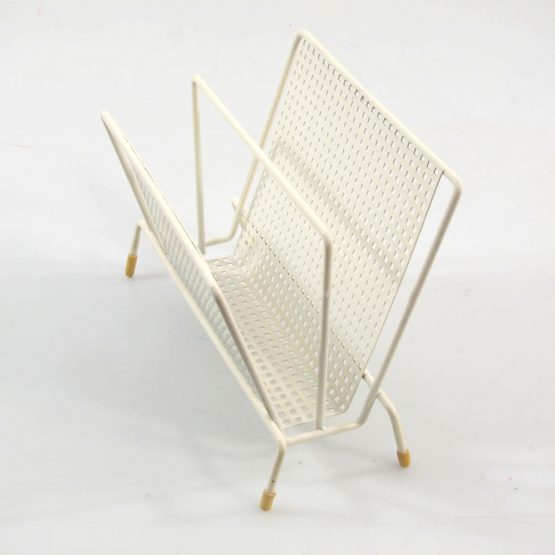 Mategot style vintage perforated metal envelop holder in white colour. In great condition. Mathieu Matégot was a Hungarian / French designer and material artist. He was one of the most renowned French designers of the 1950s Dimensions: height 15 cm, legth 21 cm, width 11,5 cm.