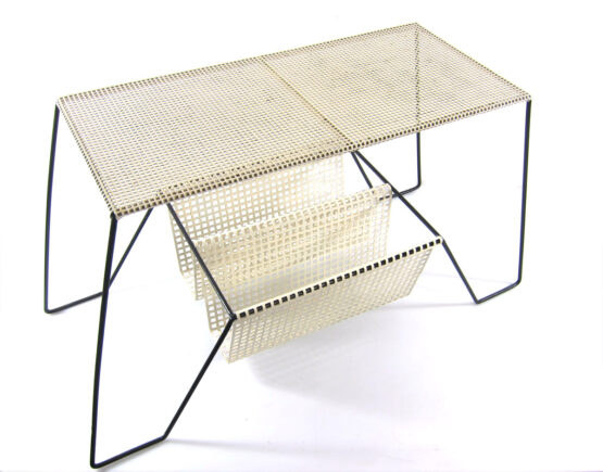 Large Mathieu Mategot style white and black table with magazine rack -Eames, pilastro, jacques biny, serge mouille, pierre chareau, perriand