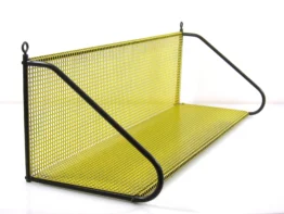 Handy fashion concious perforated 1950s vintage yellow bookshelf designed by Tjerk Rijenga for by Pilastro