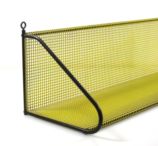Handy fashion concious perforated 1950s vintage yellow bookshelf designed by Tjerk Rijenga for by Pilastro 5