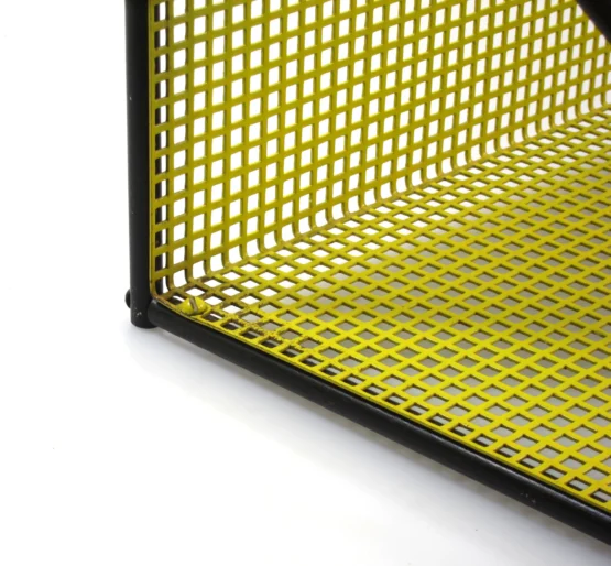 Handy fashion concious perforated 1950s vintage yellow bookshelf designed by Tjerk Rijenga for by Pilastro 5