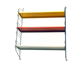 Vintage metal bookshelf in De Stijl colors, 1950s Pilastro Tomado style