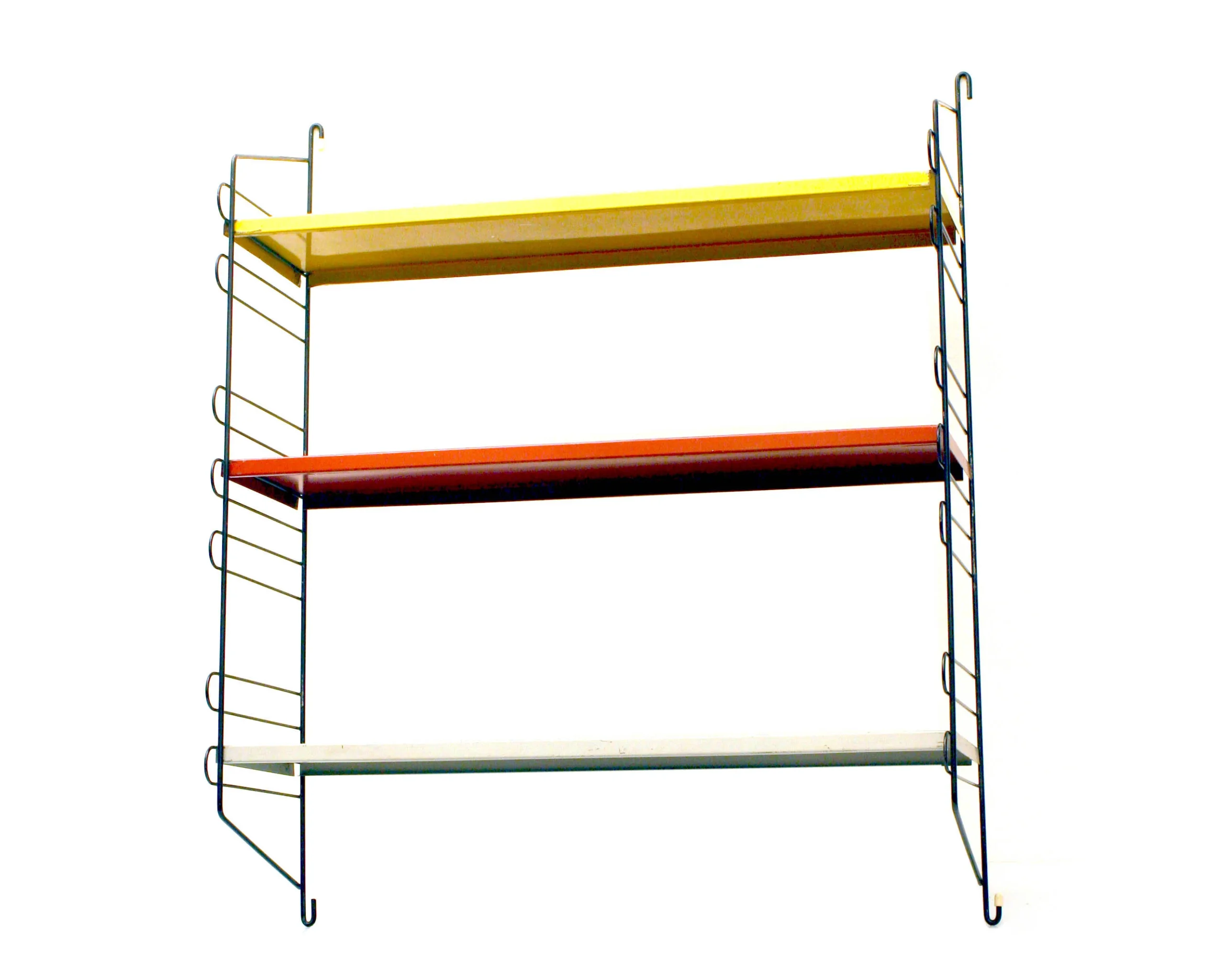 Mid-century modern metal shelving unit inspired by Jean Prouvé and Charlotte Perriand