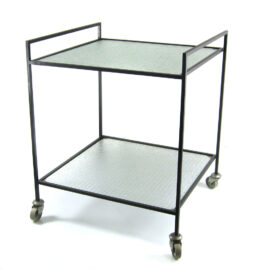 Minimal steel and wired glass sixties tea trolley