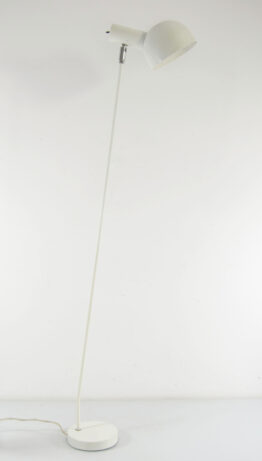 Vintage White Hala Floor Lamp 1960s – Minimal Dutch Design – Rotating Hood, Tilting Shade & Hood Switch – Mid Century Lighting